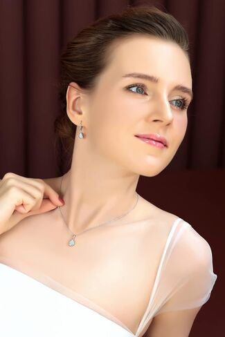 Jewelry Sets for Women, Necklace and Earring Set for Women, Birthstone Jewelry, Genuine or Synthetic Gems, Teardrop Bezel, Pendant Necklace, Short Necklace, Dangle Earrings, Sterling Silver Jewelry in Kuwait