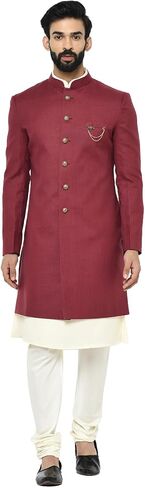KISAH Men's Indowestern Maroon Kurta Sherwani Set, Ethnic Indian Traditional Wear in Saudi Arabia