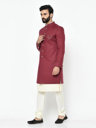 KISAH Men's Indowestern Maroon Kurta Sherwani Set, Ethnic Indian Traditional Wear in Saudi Arabia