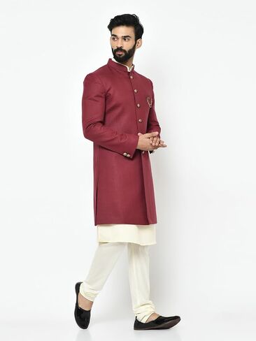 KISAH Men's Indowestern Maroon Kurta Sherwani Set, Ethnic Indian Traditional Wear in Saudi Arabia