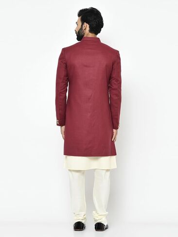 KISAH Men's Indowestern Maroon Kurta Sherwani Set, Ethnic Indian Traditional Wear in Saudi Arabia