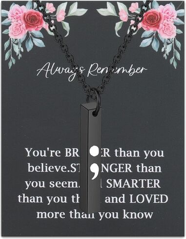 WSNANG Depression Awareness Necklace Depression Relief Gift Anxiety Suicide Awareness Mental Health Inspirational Gift Semicolon Bar Necklace in Saudi Arabia