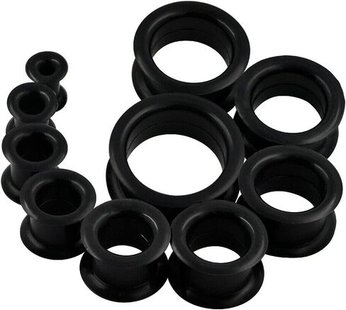 Pair 1-11/16" (42MM) BLACK SILICONE EYELET TUNNELS Double Flare Gauges Thin Soft Flexible Flesh Plugs (2pcs) in Saudi Arabia