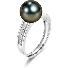 NONNYL Gifts for Wife Anniversary Birthday Ring-Tahitian Black Pearl Rings for Women Pearls 9-10mm Quality Handpicked- for Mom Girlfriend Her Christmas Mothers Day Valentine's Day Jewelry Gifts in Saudi Arabia