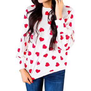 Ivay Womens Heart Printed Long Sleeve Tops Tee Shirts in Kuwait