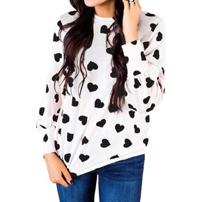 Ivay Womens Heart Printed Long Sleeve Tops Tee Shirts