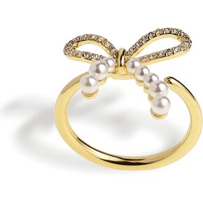 Sonateomber Spring Flower Adjustable Open Gold Ring for Women - Trendy Elegant Unique Cubic Zirconia Enamel Front Open Floral Leaf Easter Jewelry Gift