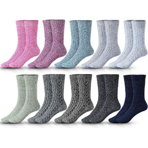 Handepo 10 Pairs Women's Wool Socks Knit Crew Socks Thermal Warm Socks Vintage Thick Socks for Ladies Men Gifts, Size 5-9 in Kuwait