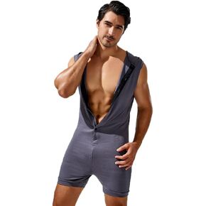 HMRICHNO1 بدلة ملاكمة بقلنسوة للرجال بدون أكمام بأزرار بدلة يوتار نيسيي بيجامة قطعة واحدة رومبير in Kuwait