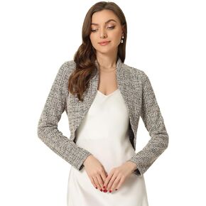 Allegra K Crop Bolero Shrug for Women's Vintage Open Front Office Long Sleeve Plaid Tweed Cardigan