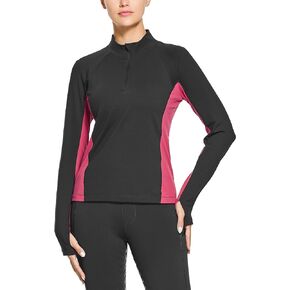 FitsT4 Women's Thermal Fleece Lined Equestrian Shirt Half Zip Running Pullover Athletic Ski Shirt with Thumbholes