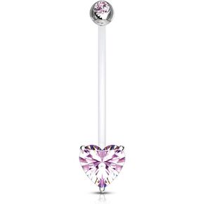 Pierced Owl - Double Jeweled Prong Set Heart Crystal Pregnancy Maternity Belly Button Ring Retainer