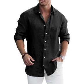 Elanbells Men's Dress Long Sleeve Button Down Shirt Casual Beach Untuck Wrinkle Free Shirt