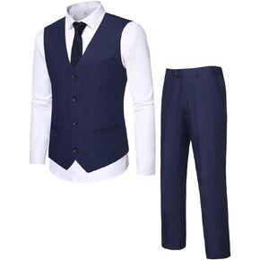 YYNUDA Men's Formal Business Slim Fit Suit Set, 2 Piece Solid Vest and Pants Suit for Groomsmen Tuxedo Prom Beach
