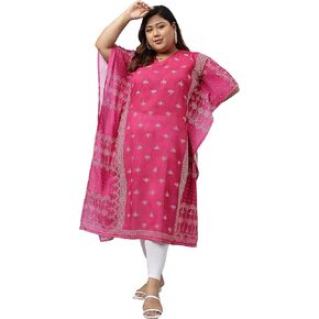 XL LOVE - من Janasya Indian Women's Pink Poly Georgette Bandhani المطبوع على قفطان كورتا in Kuwait