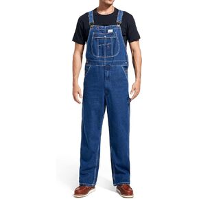 HISEA Men's Denim Bib Overall, Mens Relaxed Fit Overall Midweight Workwear with Adjustable Straps and Convenient Tool Pockets