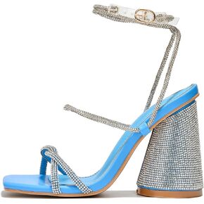 Cape Robbin Orara Chunky Block High Heels with Adjustable Buckle, Blingy Strappy Heeled Sandals for Women in Kuwait