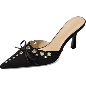 Kitten Heels for Women, Pointed Toe Heels Studded Bow Heeled Mules, Faux Suede Silp On Sandals Kitten Heel Pumps in Kuwait