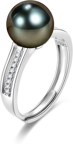 NONNYL Gifts for Wife Anniversary Birthday Ring-Tahitian Black Pearl Rings for Women Pearls 9-10mm Quality Handpicked- for Mom Girlfriend Her Christmas Mothers Day Valentine's Day Jewelry Gifts in Saudi Arabia