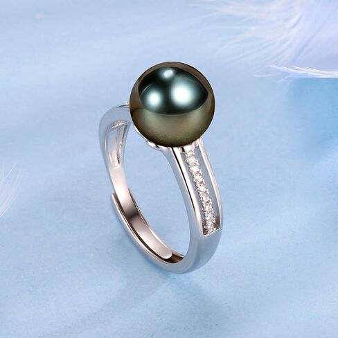 NONNYL Gifts for Wife Anniversary Birthday Ring-Tahitian Black Pearl Rings for Women Pearls 9-10mm Quality Handpicked- for Mom Girlfriend Her Christmas Mothers Day Valentine's Day Jewelry Gifts in Saudi Arabia