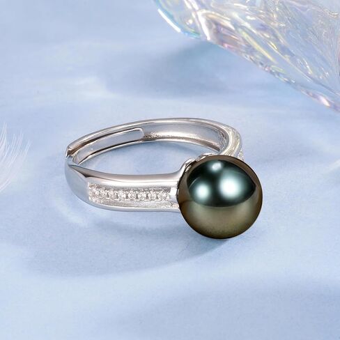 NONNYL Gifts for Wife Anniversary Birthday Ring-Tahitian Black Pearl Rings for Women Pearls 9-10mm Quality Handpicked- for Mom Girlfriend Her Christmas Mothers Day Valentine's Day Jewelry Gifts in Saudi Arabia