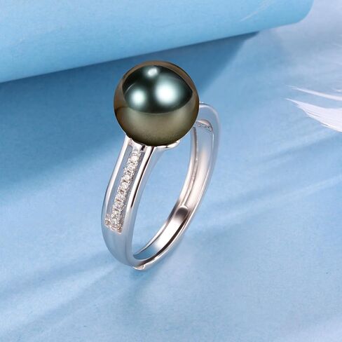NONNYL Gifts for Wife Anniversary Birthday Ring-Tahitian Black Pearl Rings for Women Pearls 9-10mm Quality Handpicked- for Mom Girlfriend Her Christmas Mothers Day Valentine's Day Jewelry Gifts in Saudi Arabia