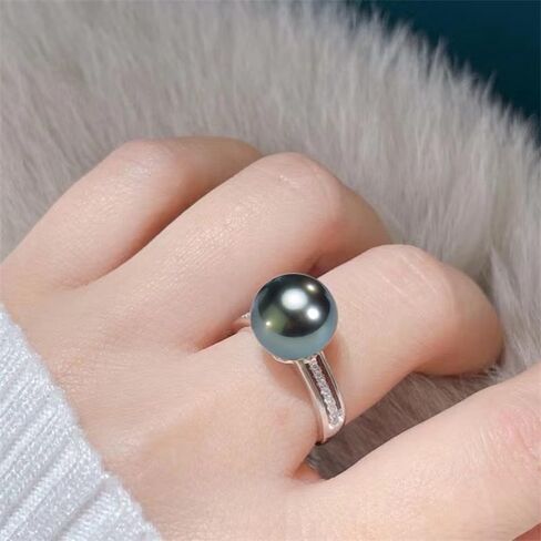 NONNYL Gifts for Wife Anniversary Birthday Ring-Tahitian Black Pearl Rings for Women Pearls 9-10mm Quality Handpicked- for Mom Girlfriend Her Christmas Mothers Day Valentine's Day Jewelry Gifts in Saudi Arabia