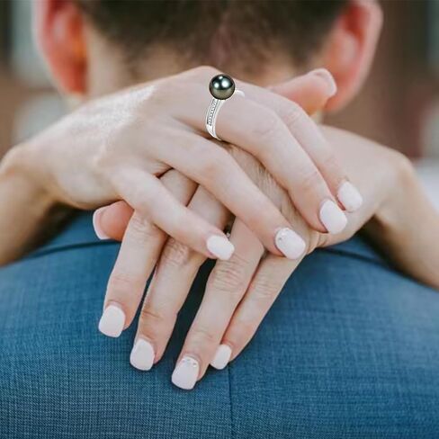 NONNYL Gifts for Wife Anniversary Birthday Ring-Tahitian Black Pearl Rings for Women Pearls 9-10mm Quality Handpicked- for Mom Girlfriend Her Christmas Mothers Day Valentine's Day Jewelry Gifts in Saudi Arabia