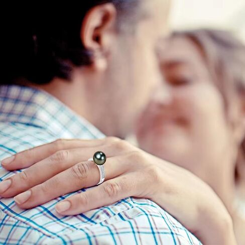 NONNYL Gifts for Wife Anniversary Birthday Ring-Tahitian Black Pearl Rings for Women Pearls 9-10mm Quality Handpicked- for Mom Girlfriend Her Christmas Mothers Day Valentine's Day Jewelry Gifts in Saudi Arabia
