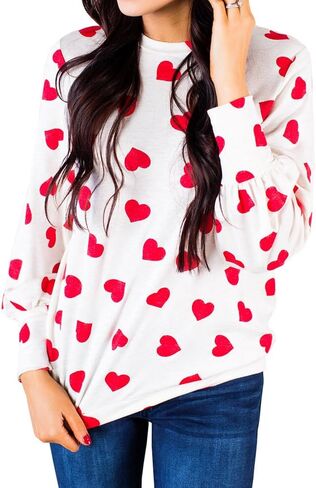 Ivay Womens Heart Printed Long Sleeve Tops Tee Shirts in Kuwait