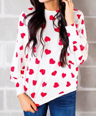 Ivay Womens Heart Printed Long Sleeve Tops Tee Shirts in Kuwait