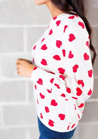 Ivay Womens Heart Printed Long Sleeve Tops Tee Shirts in Kuwait