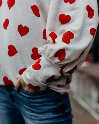 Ivay Womens Heart Printed Long Sleeve Tops Tee Shirts in Kuwait