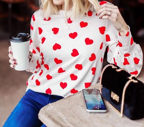Ivay Womens Heart Printed Long Sleeve Tops Tee Shirts in Kuwait