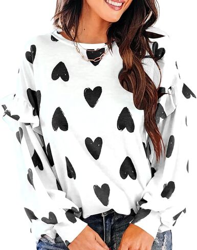 Ivay Womens Heart Printed Long Sleeve Tops Tee Shirts in Saudi Arabia
