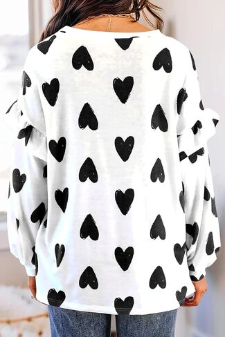 Ivay Womens Heart Printed Long Sleeve Tops Tee Shirts in Saudi Arabia