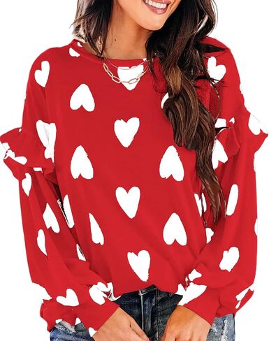 Ivay Womens Heart Printed Long Sleeve Tops Tee Shirts in Saudi Arabia
