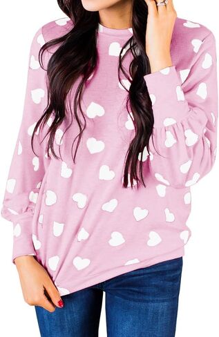 Ivay Womens Heart Printed Long Sleeve Tops Tee Shirts in Saudi Arabia