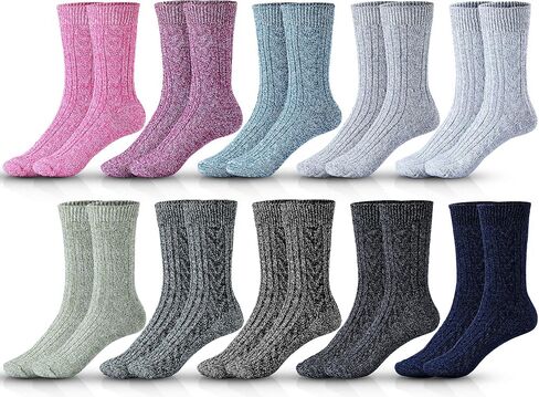 Handepo 10 Pairs Women's Wool Socks Knit Crew Socks Thermal Warm Socks Vintage Thick Socks for Ladies Men Gifts, Size 5-9 in Kuwait