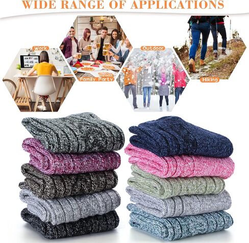 Handepo 10 Pairs Women's Wool Socks Knit Crew Socks Thermal Warm Socks Vintage Thick Socks for Ladies Men Gifts, Size 5-9 in Kuwait