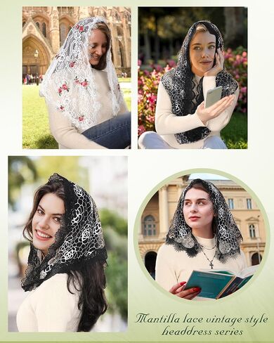 حجاب كاثوليكي للنساء من Mantveil مع مشبك: حجاب الكنيسة المطرز بالزهور الوردية من Mantilla وحجاب الكنيسة ويغطي الرأس قداسًا لاتينيًا in Kuwait