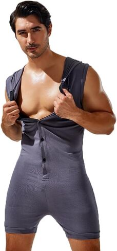 HMRICHNO1 بدلة ملاكمة بقلنسوة للرجال بدون أكمام بأزرار بدلة يوتار نيسيي بيجامة قطعة واحدة رومبير in Kuwait