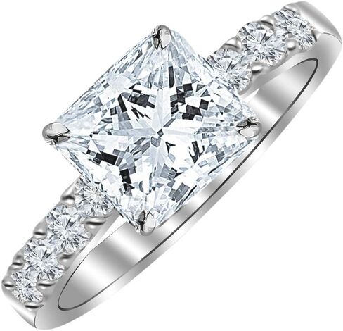 1.25 Carat Lab Grown Synthetic Princess Classic Single Row Side Stone IGI Certified Diamond Engagement Ring (0.75 Ct, H-I Color, VS1-VS2 Clarity Center) in Saudi Arabia