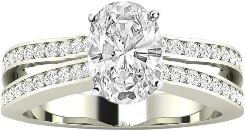 14K White Gold 2.5 Carat LAB GROWN DIAMOND Contemporary Double Row Split Shank Oval Cut Diamond Engagement Ring (G-H Color VS2-SI1 Clarity 2 Ct Center) in Saudi Arabia