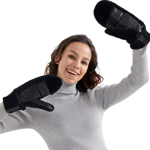 Surblue Winter Women Mittens Lamb Fleece Wool Glover with Non-slip Plam Patch in Saudi Arabia