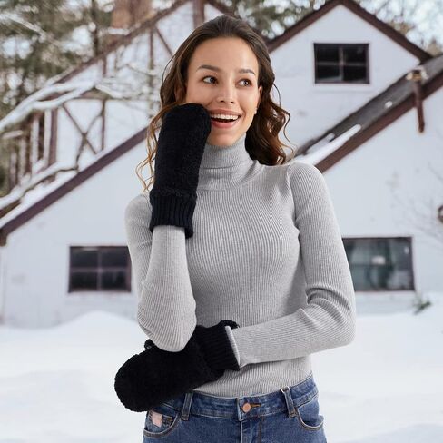 Surblue Winter Women Mittens Lamb Fleece Wool Glover with Non-slip Plam Patch in Saudi Arabia