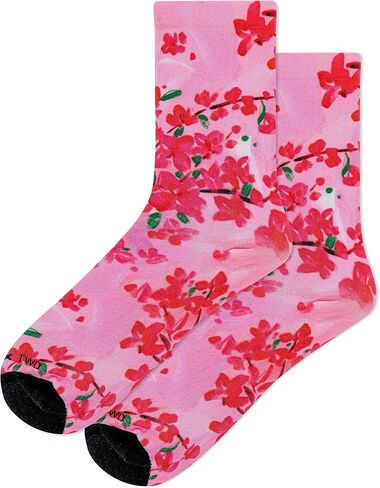 Hot Sox Women's Travel Write Draw Bougainvillea Crew Sock 1 Pair Pack, Pink, Women's Shoe Size 4-10 in Saudi Arabia