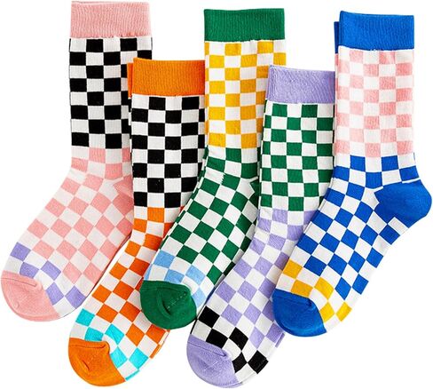 DXYAKY 5 Pairs Cotton Crew Socks for Women Patterned Casual Warm Dress Socks Vintage Cozy Socks Fun Ankle Boot Socks in Kuwait