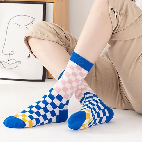 DXYAKY 5 Pairs Cotton Crew Socks for Women Patterned Casual Warm Dress Socks Vintage Cozy Socks Fun Ankle Boot Socks in Kuwait