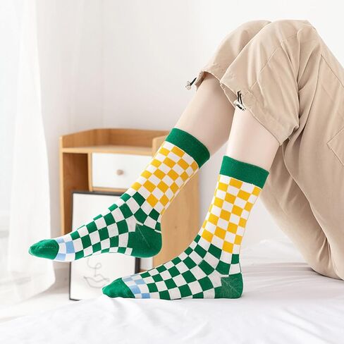 DXYAKY 5 Pairs Cotton Crew Socks for Women Patterned Casual Warm Dress Socks Vintage Cozy Socks Fun Ankle Boot Socks in Kuwait